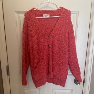 Zenana Outfitters Coral Popcorn Knit Button Cardigan